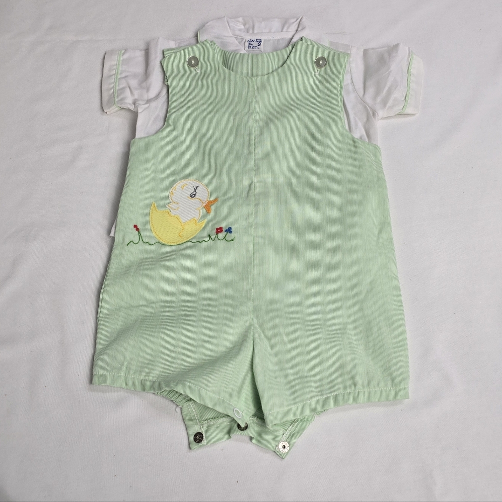Vintage 70's Cute Togs Of New Orleans Duck Easter Romper Outfit With Shirt